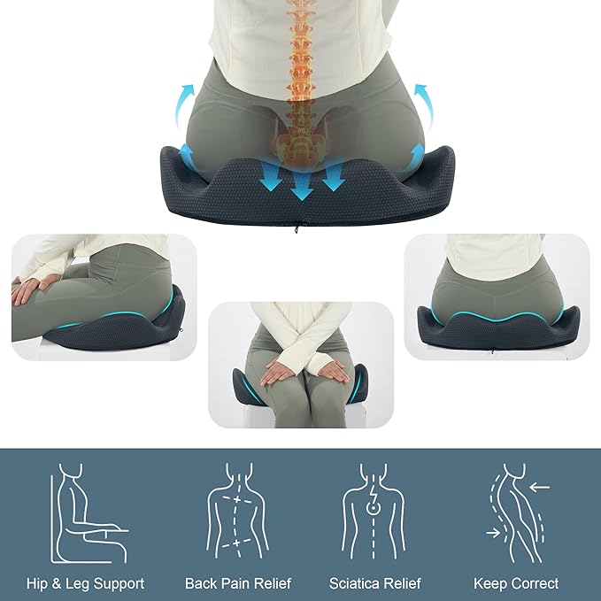 HOMBYS Memory Foam Seat Cushion & Lumbar Support Pillow for Office Chair, 2 Adjustable Sliders Attached on Back Support Pillow to Providing Accurate Support, Lower Back, Hip Pain Relief