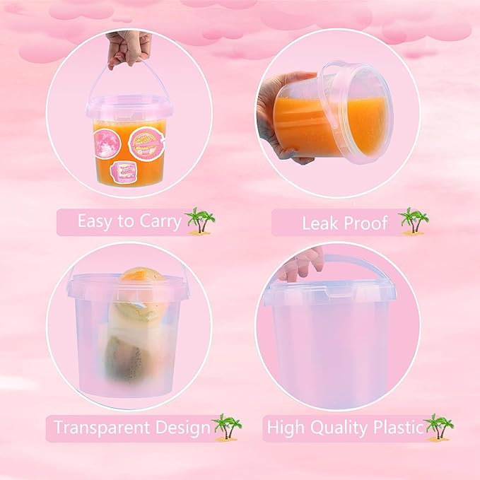 20 Pcs 34 oz Ice Cream Buckets with Lids and Handles Cocktail Rum Buckets for Drinks With 100 Pcs Pink Girl Stickers 20 Pcs Cute Straws Reusable Food Storage Containers for Party Summer Beach Supplies