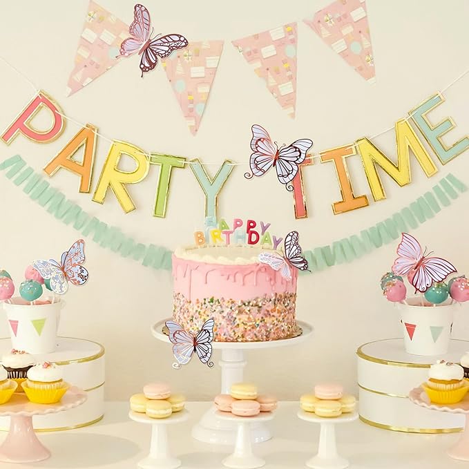 3D Butterfly Wall Decor 3 Sizes 4 Styles, Kurilai 48Pcs Butterfly Decorations Party Birthday Cake Decoration, Removable Wall Stickers for Kids Nursery Wedding Bedroom Room Decor (Rose Gold)