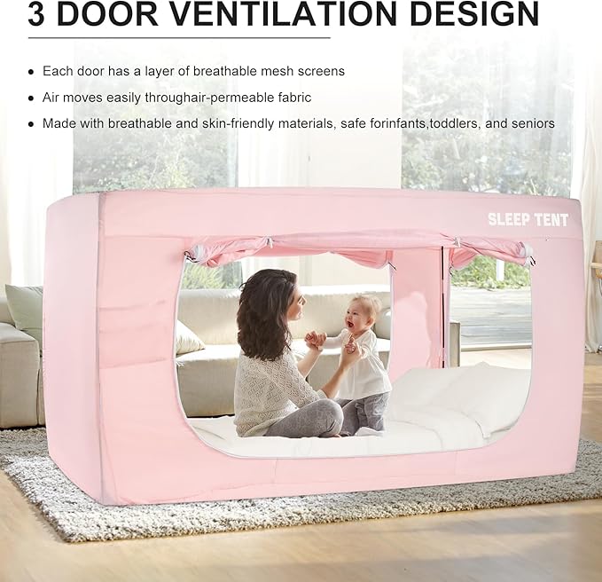 Bed Tent Twin Bed Canopy Dream Tents for Indoor Portable Blackout Tents Privacy Space Warm Breathable Sleeping Tents for Kids and Adult(Pink,Mattress Not Included) Reducing Light