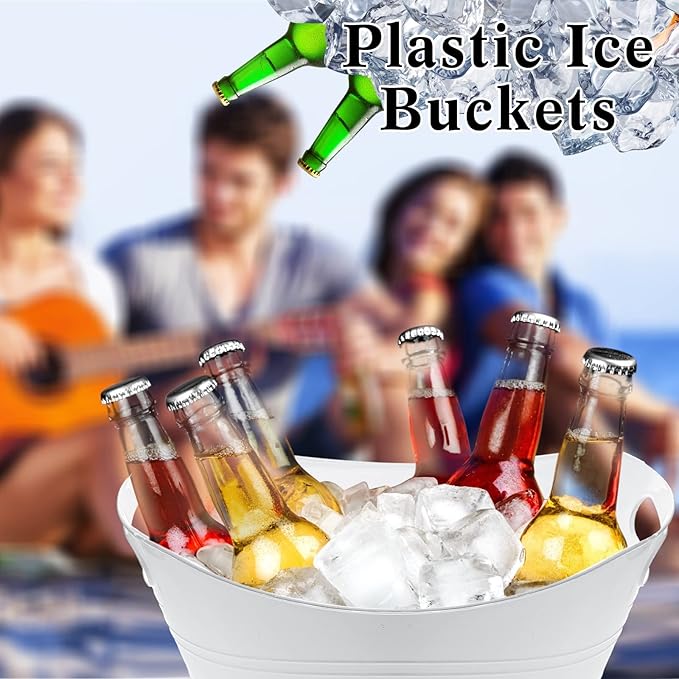24 Pcs White Oval Storage Tub with Handles, 4.5L Plastic Ice Bucket Wine Beer Champagne Bottle Drink Cooler Tub for Parties Beverage, Storage Basket