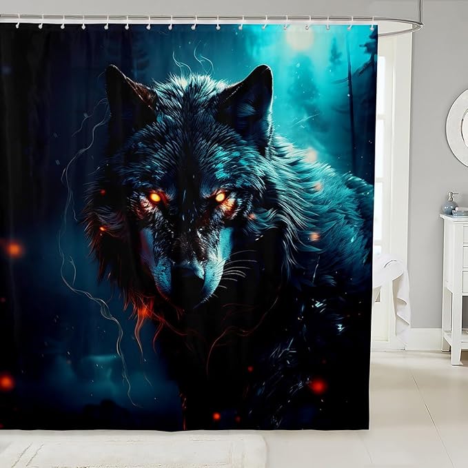 Feelyou Wolf Bath Curtain Wolves Howling Shower Curtain for Boys Girls Frighting woles Bathroom Shower Curtain Set Animal Wolves Kids Bathroom Accessories 72"x78"