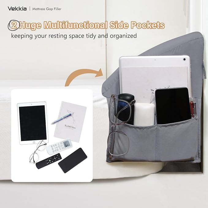 Vekkia Dual Density Bed Wedge Pillow/Mattress Gap Filler/Headboard Pillow/Pillow Wedge for Headboard Gap/Bed Gap Filler,Close Gap(0-6") Between Your Mattress and Headboard,Gray(Queen)