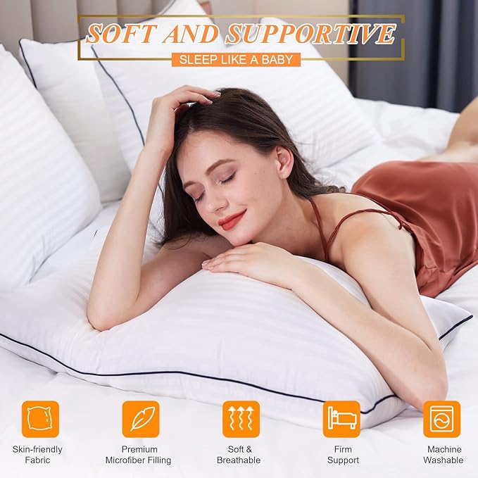 Bed Pillows for Sleeping Queen Size, Set of 2- Cooling, Luxury Hotel Quality with Premium Soft Down Alternative Filling for Back, Stomach or Side Sleepers
