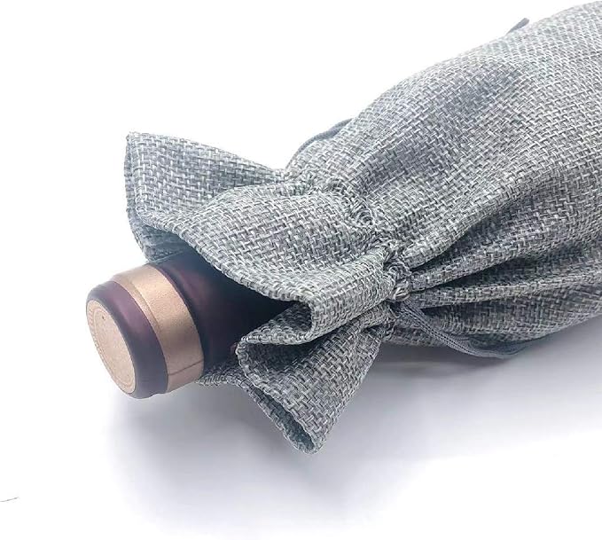 12 Pack Burlap Wine Bag Wine Bottle Gift Bags Pouches with Drawstring for Wedding Party Favors Christmas Holiday and Wine Tasting Party (Wine Red, Gray, Blue)
