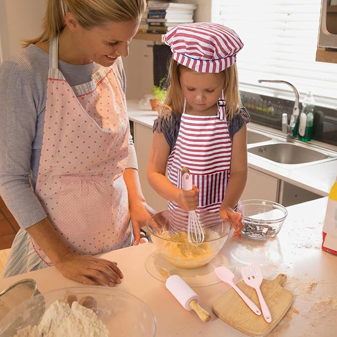 Kids Baking & Cooking Set, 16 Pcs Pink Toddler Baking Set for Real Food Making with Storage Case, Kids Real Cooking Kitchen Set for Junior Chef with Kids Apron & Hat, Kids Kitchen Utensils for Girls