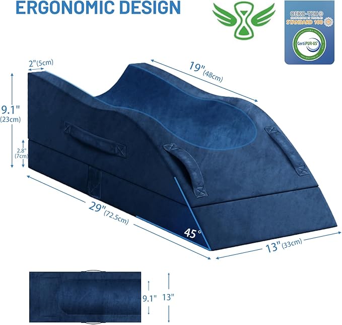 Leg Elevation Pillows, Wedge Pillow for After Surgery Or Rest, Memory Foam Leg Support Adjustable, Back Knee Hip Ankles Pain Relief, Knee Pillow for Sleeping Blood Circulation Blue