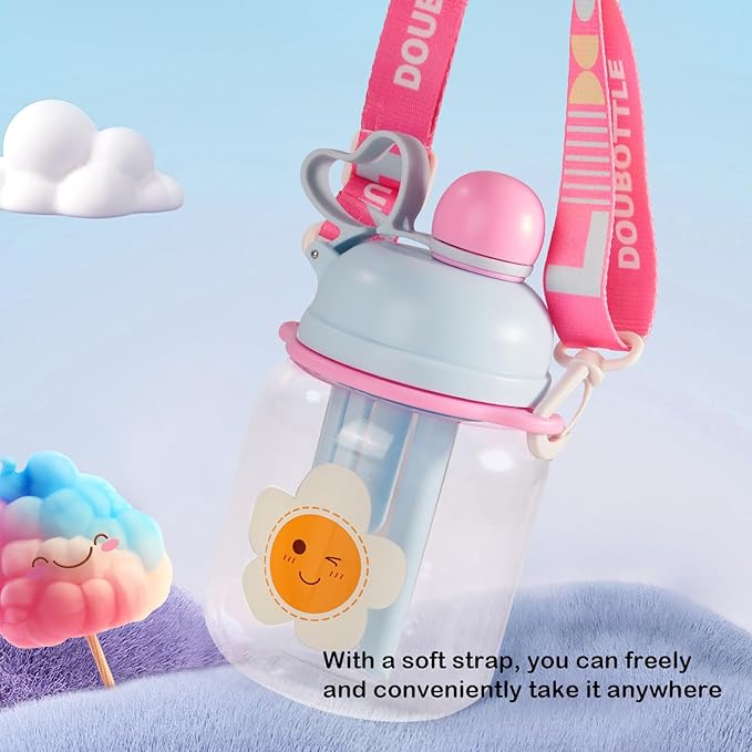 27oz Toddler Water Bottle, Tritan Sports Water Bottle with Straw, Plastic Water Bottle with Soft Strap, Kids Water Bottle for School, Includes Fruit Infuser Strainer, Leak-Proof, BPA Free, Blue