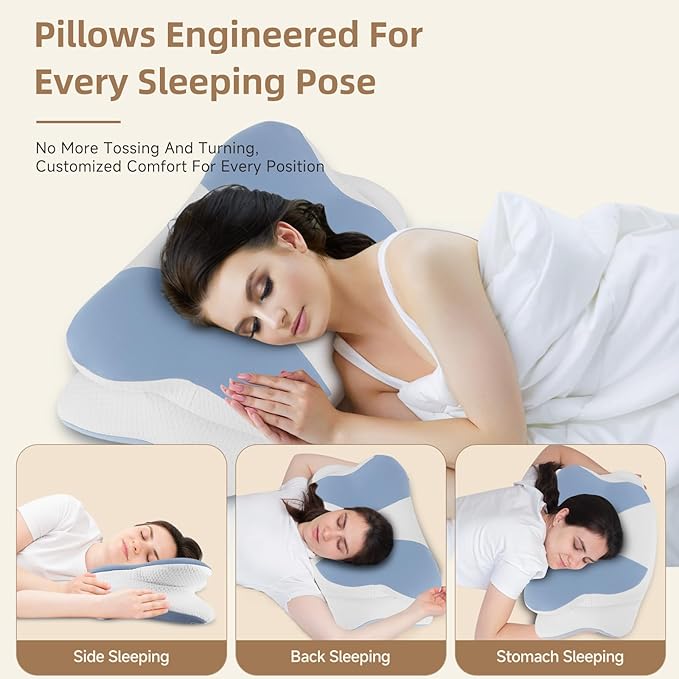 2024 Ergonomic Memory Foam Cervical Pillow-Neck and Shoulder Support, Hollow Design for Neck Pain Relief and Orthopedic Comfort,Adjustable for Side,Back,Stomach Sleepers, Queen Size with a Pillowcase