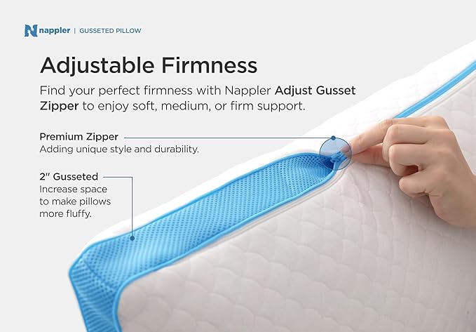 Side and Back Sleeper Pillow for Neck and Shoulder Pain Relief-Shredded Memory Foam Bed Pillow for Sleeping - 100% Adjustable Fill - Standard Size Set of 2 Washable Case. Extra Fill Included