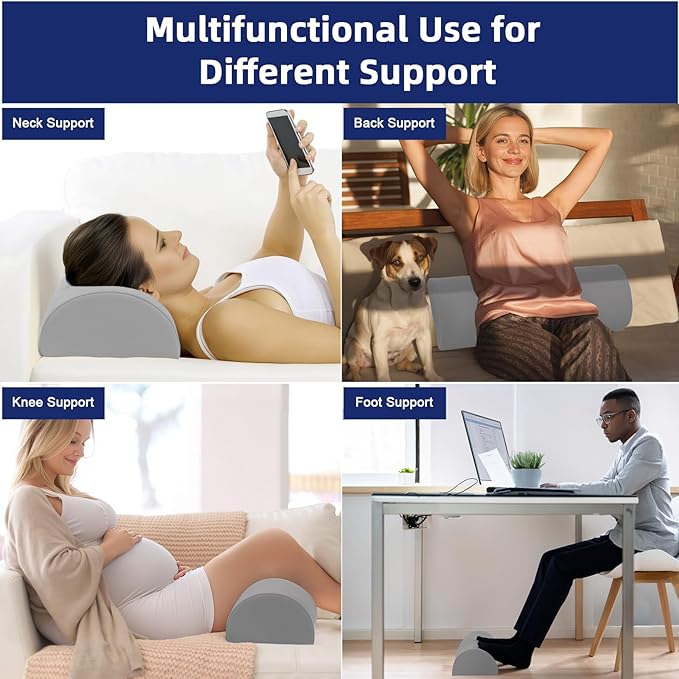 Bolster Pillow for Legs - Half Moon Under Knee Pillow for Sleeping On Back - Memory Foam Knee Bolster Pillow for Sleeping, Lower Back, Lumbar Support and Foot Elevation (Dark Grey)