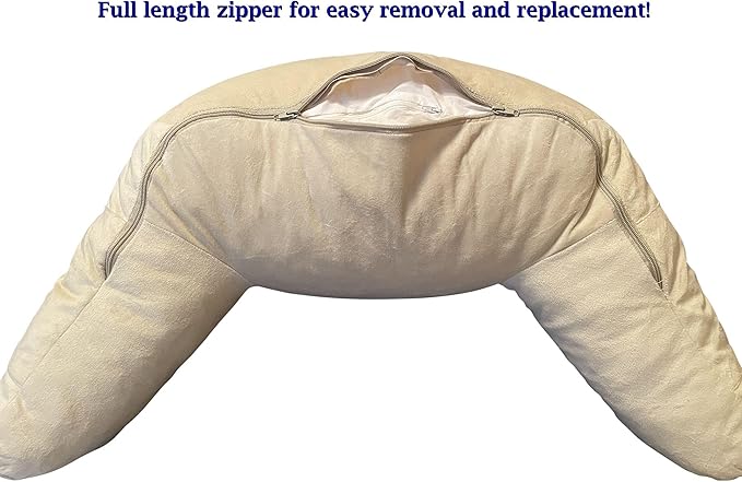 ComfortSpa Reading Pillow Replacement Cover for 19 inch Back Rest Pillow, Polyester Velour Machine Wash and Dry (Cream)