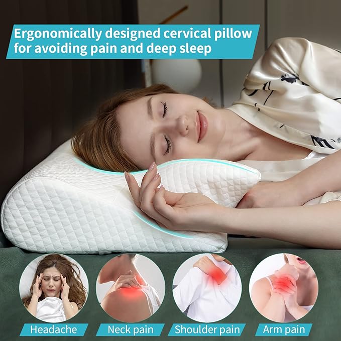 Widen Cervical Pillow Memory Foam Pillow for Neck Head Shoulder Pain Relief Hollow Contour Cooling Ergonomic Orthopedic Contoured Neck Bed Pillow for Side Back and Stomach Sleepers