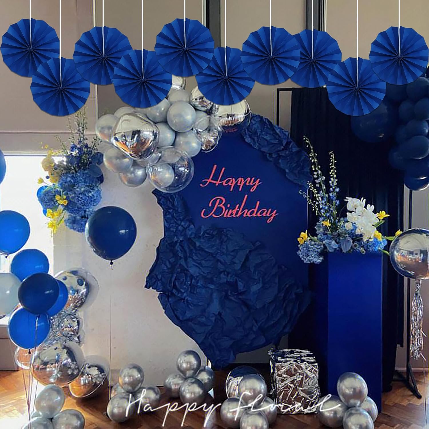 Blue Birthday Decorations,DIY Blue Paper Fans Hanging Decoration ,Party Decorations for Adults 8in, Royal Blue Birthday Decorations,Baby Shower Decorations 30 Color DIY Set (Navy Blue)