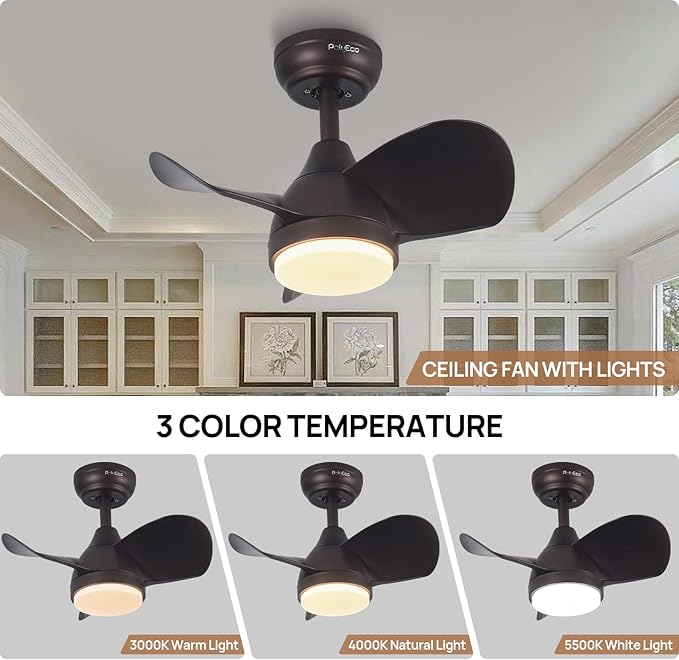 Ceiling Fans with Lights, Modern Ceiling Fan with Lights Remote Control, Flush Mount Ceiling Fan with LED Light， Reversible Quiet DC Motor for Bedroom Living Room(20 Inches)