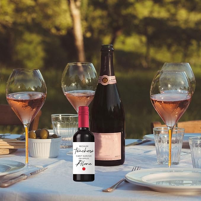 24Pcs Teachers Wine Labels, Teachers Gifts for Teachers, Teacher Retirement Appreciation Farewell Birthday Gifts, Because Teachers Can't Survive On Apples Alone Mini Wine Bottle Stickers Labels