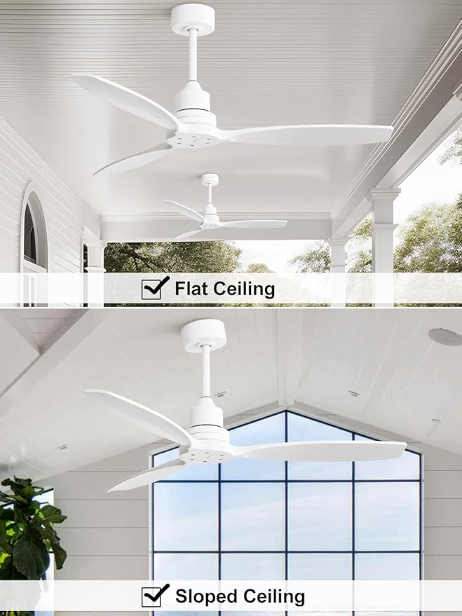 Sofucor 52 Inch Ceiling Fan no Light, Outdoor Indoor Modern White Ceiling Fan with Remote Control and with Reversible Quiet DC Motor, 6 Speed, 3 Downrods, for Farmhouse Bedroom Patio Balcony