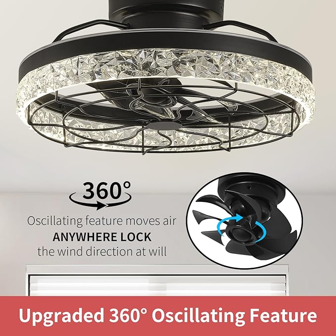 Flush Mount Ceiling Fans with Lights, Modern Low Profile Ceiling Fan with Dimmable LED Lights, Reversible Motor and Remote & App Control, Enclosed Design for Bedroom Doorway Laundry Room