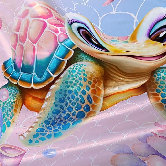 AILONEN Kawaii Sea Turtle Shower Curtain,Tie Die Turtle Bath Curtain Cloth Fabric Bathroom 72" W*78" H Inch,12 Pack Hooks for Kids Child,Watercolor Scale Bathroom Curtain