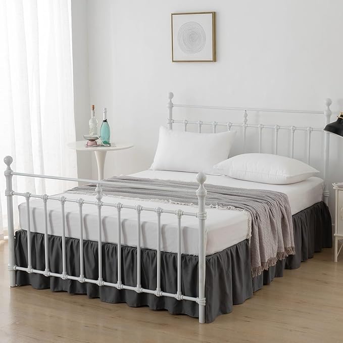 Bed Skirt Queen Size Ruffled Bed Skirt with Split Corners, 18 Inch Drop Dust Ruffle Bed Skirt with Platform, Dark Grey, Queen - 18" Drop