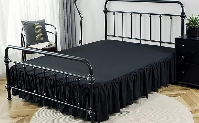 Bed Skirts Queen Size Ruffled Bed Skirt with Split Corners, 18 Inch Drop Dust Ruffle Bed Skirt with Platform, Black