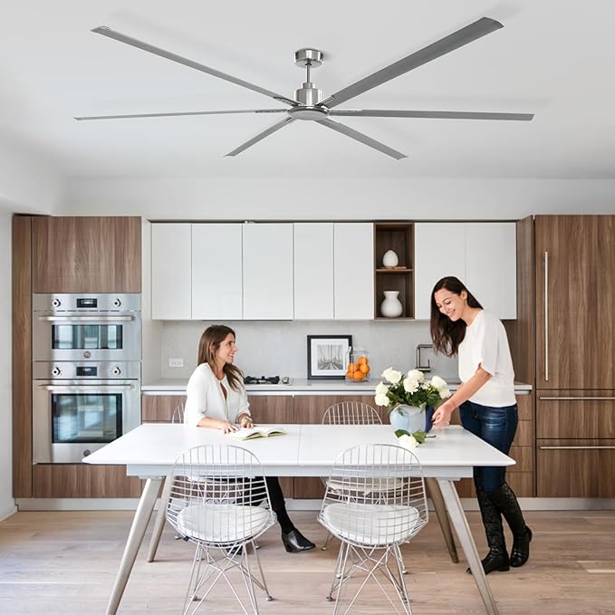 GESUM 100 Inch Ceiling Fans with Remote Control, Industrial Ceiling Fan with 6 Aluminum Blades, 3 Downrods, Reversible, 6-Speeds, Large Ceiling Fan for Porch/Garage/Shop (Brushed Nickel)