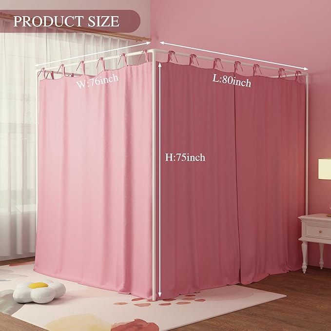 Pink Canopy Bed Curtains - 4 Corner Post Bed Curtains King Size Lightproof Drapes Bed Canopy with Top Ties and Tie Backs for Adults & Girls Bedroom Decoration(Pink,King)