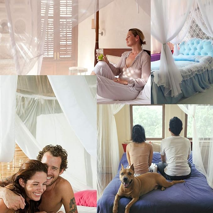 Comtelek Mosquito NET for Bed Canopy, Four Corner Post Curtains Bed Canopy Elegant Mosquito Net Set, Stick Hook &Profession Rope for net, Screen Netting Canopy Curtains, Full/Queen/King/White