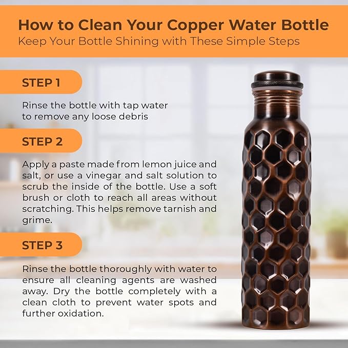 34 Oz Extra Large Honeycomb 100% Pure Copper Water Bottle For Drinking | Leak Proof Design And Carrying Pouch | Drink More With Healthy Benefits Immediately