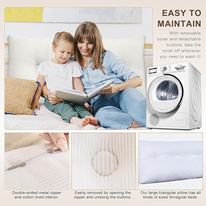 Headboard Pillow - Queen-Sized Headboard Wedge Pillow for Daybeds and Bunk Beds - Durable, Comfortable, with Removable Velvet Cover (White, 59x20x8Inches)