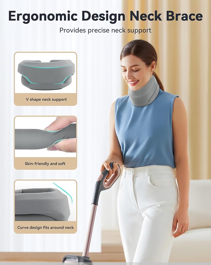 Neck Brace Cervical Collar - Neck Support Brace for Sleeping, Soft Foam Wraps Keep Vertebrae Stable and Aligned for Relief of Cervical Spine Pressure for Women & Men, (10.6-12.6 Inch) Grey
