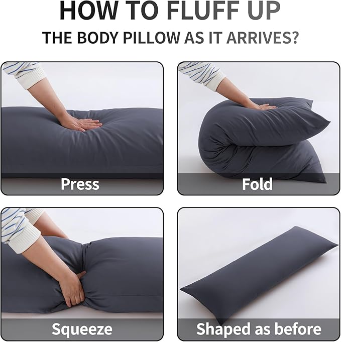 Memory Foam Body Pillow with Grey Removable 100% Cotton Cover, Full Body Pillows for Adults, Large Long Bed Pillow for Sleeping, Firm & Supportive (20x54 inch, Dark Gray)