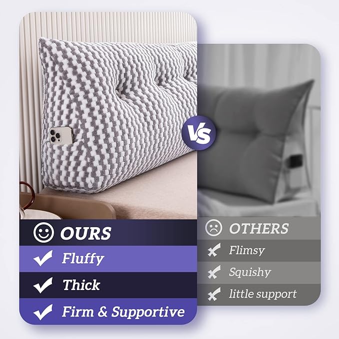 Triangular Wedge Headboard Pillow Large Bolster Bed Rest Reading Pillow Backrest Positioning Support Bolster Cushion with Removable Cover King