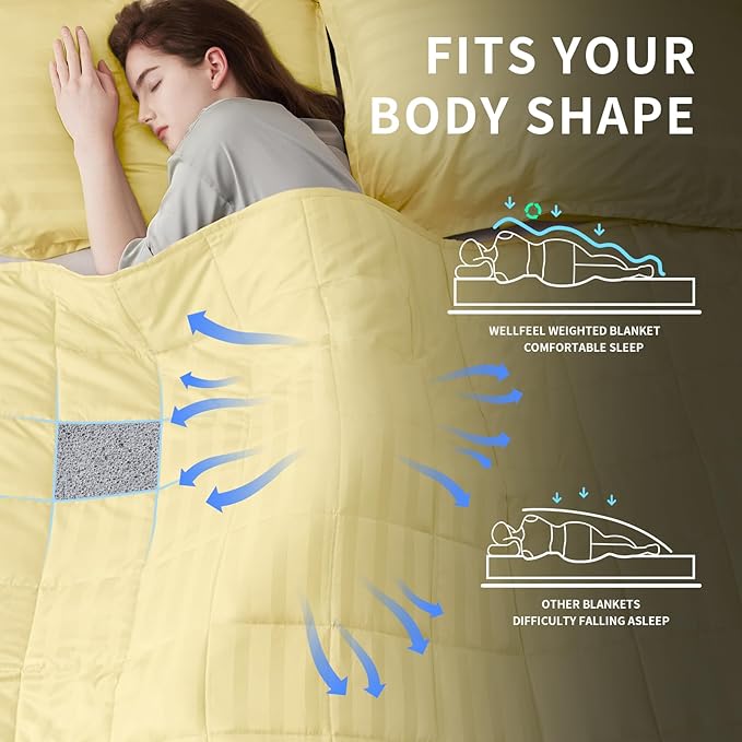 Weighted Blanket for Adult,15lbs Heavy Weighted Blanket 60"x80" Breathable Cooling Summer Blankets, Ultra Soft Cotton Comfort Throw Blanket with Glass Beads for All-Season (Yellow)