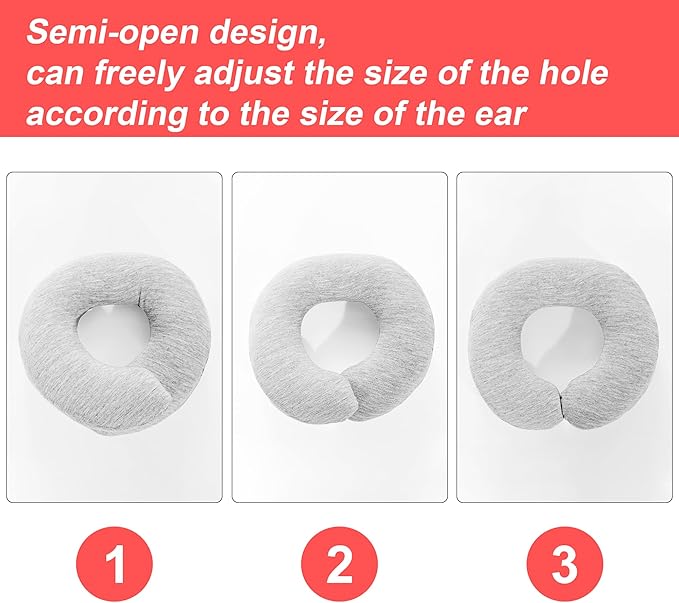MABOZOO Ear Piercing Pillow for Side Sleepers with Ear Hole for Ear Pain,Adjustable Ear Hole Piercing Pillows for Ear Inflammation,Ear Guard Pillow for Piercings, Earplugs, and Headphones