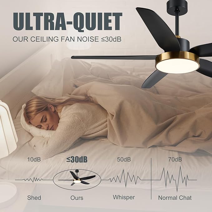Modern Ceiling Fan with Light and Remote Control,56''Ceiling Fan with 3 Color Lights,Memory Function,5 Blades,6 Speeds,Outdoor Fan and Light for Living Room,Bedroom,Kitchen,Brass Gold