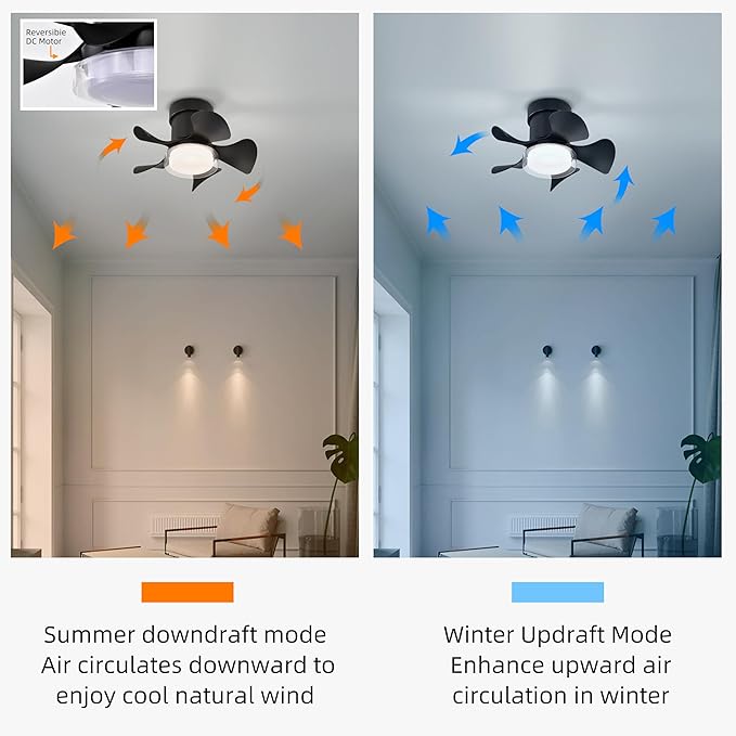 NicBex Ceiling Fan 21 Inch Stylish Design Ceiling Fan with 3 Color Lights Ceiling Fans with 5 Blades and Remote Control Ceiling Fan for Bedroom, Living Room, Matte Black