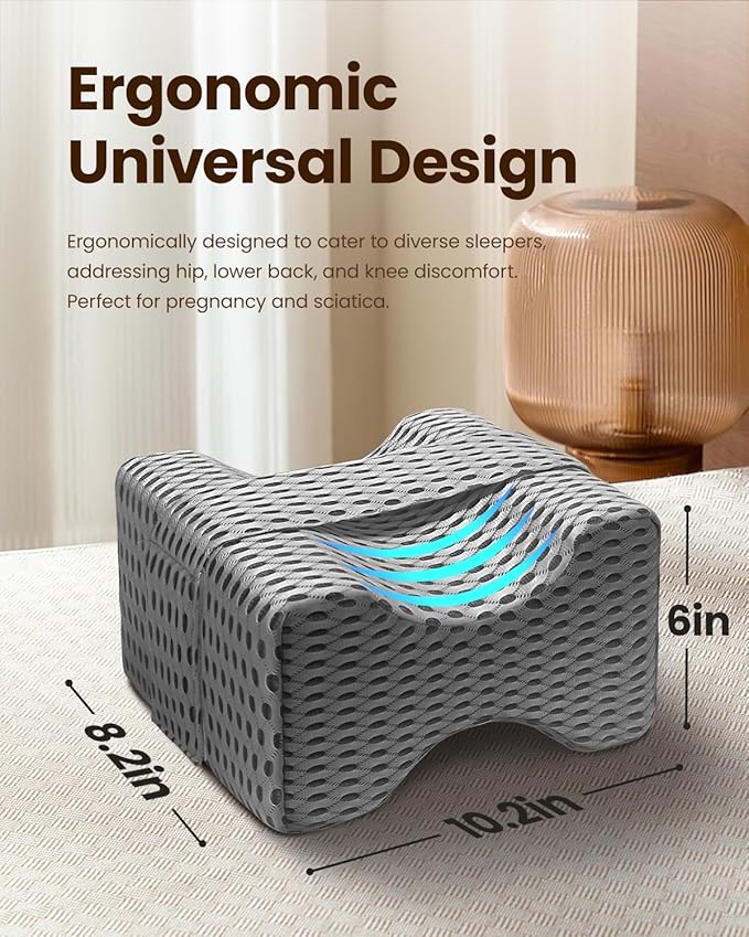 Knee Pillow for Side Sleepers - Memory Foam Leg Pillow for Side Sleeping with Strap, Leg Elevation Pillow for Relief Twisted Spine, Sciatica, Joint, Hip, Surgery Pain (Grey)