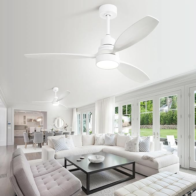 NicBex Ceiling Fan 52 Inch Indoor Modern Ceiling Fans with Lights and Remote Control Ceiling Fan with 3 Wood Blades and Double Finish for Living Room, Bedroom, Matte White