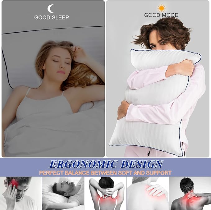 Hotel Pillows for Sleeping Standard Size Set of 2, Soft Down Alternative Pillow for Side, Back or Stomach Sleeper