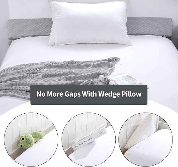 MABOZOO Pillow Wedge for Headboard Gap,Bed Gap Filler Twin Size,Foldable Bed Wedge Pillow for Headboard,Light Grey Bed Wedge Gap Filler,Foam Mattress Gap Filler,39"x6"x6"