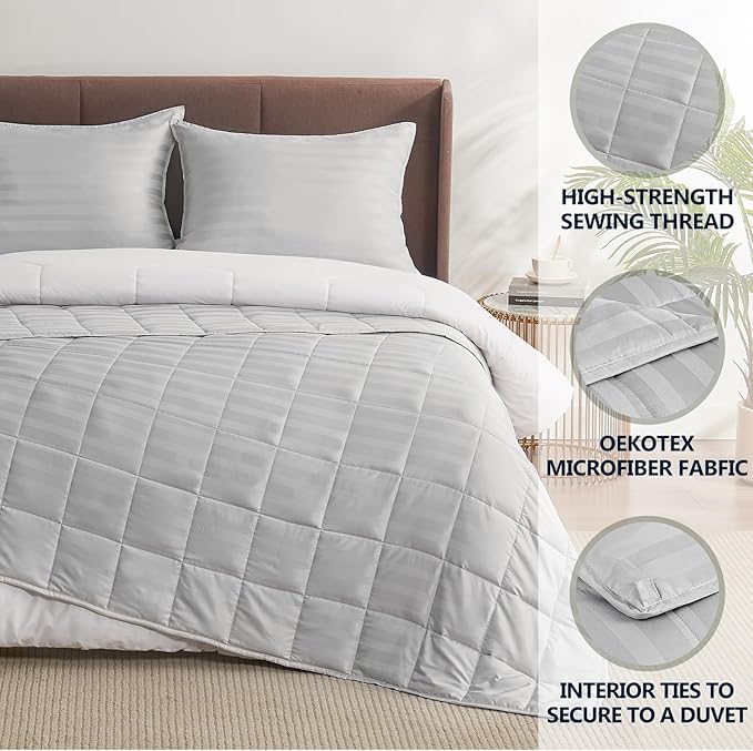 Weighted Blanket for Adult,25lbs Heavy Weighted Blanket 80"x87" Breathable Cooling Summer Blankets, Ultra Soft Cotton Comfort Throw Blanket with Glass Beads for All-Season (Light Grey)