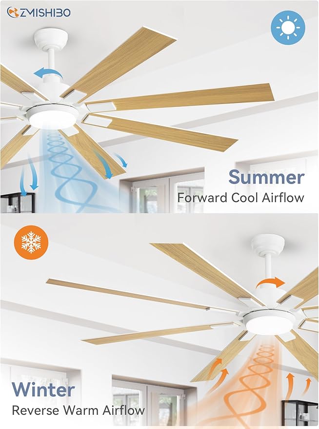 72 inch White Ceiling Fans with Lights and Remote, Indoor/Outdoor Ceiling Fan for Patio Living Room, 6 Speed Reversible Quiet DC Motor, 3 CCT, Dual Finish Blades