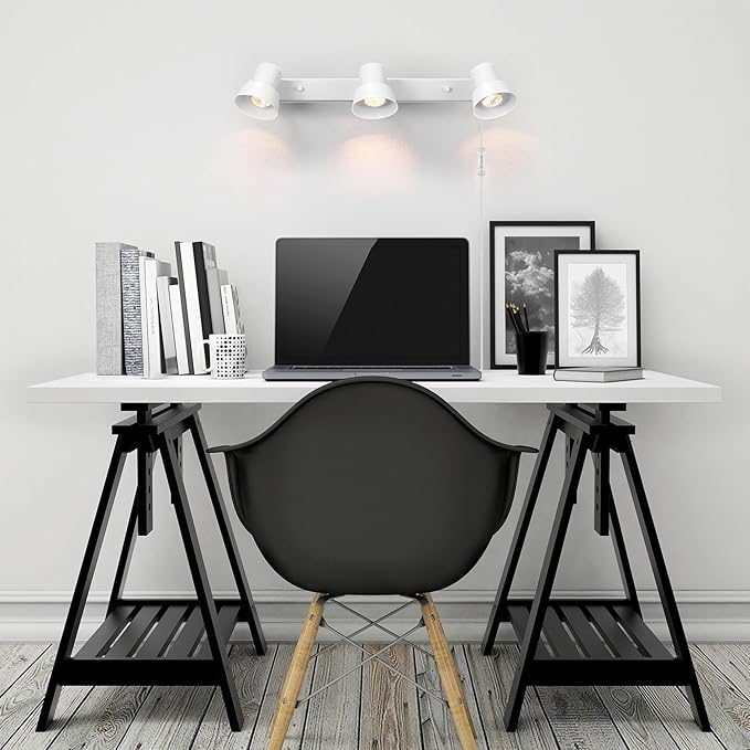 Globe Electric 64000116 22" 3-Light Plug-in Track Lighting, Matte White, Pivoting Track Heads, 15-Foot Cord, in-Line on/Off Rocker Switch