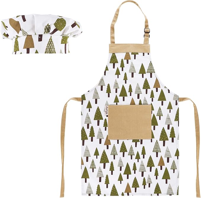 Kids Apron and Chef Hat Set-Adjustable Child Apron for Boys and Girls for Cooking Baking