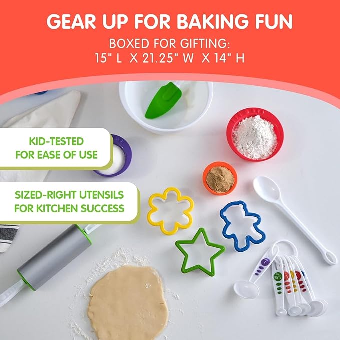 Curious Chef 27-Piece Kitchen Foundation Kit for Kids, includes Real Cooking and Baking Tools, Dishwasher Safe and Made with BPA-Free Plastic