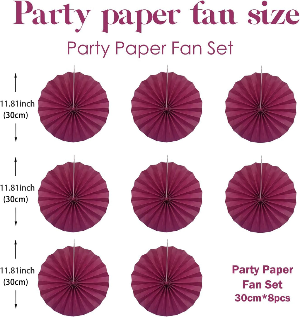 Red Party Decorations,Paper Decorations for Party,Girls Party Decorations Party Paper Fans Bulk 12in,Anniversary Decorations for Party 30 Color DIY Set （Wine Red）