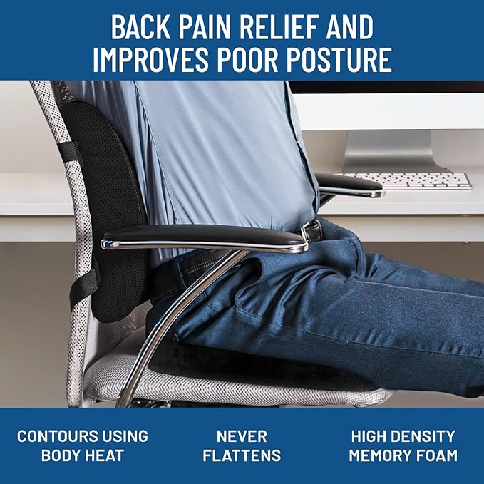 Everlasting Comfort Seat Cushion and Lumbar Support Pillow - Premium Memory Foam Office Chair Cushions for Enhanced Posture, Support, All-Day Comfort - Multi-Use for Car, Desk Chair, Gaming Chair