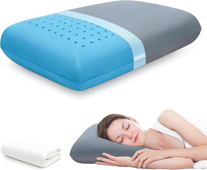 Memory Foam Cooling Pillow Standard Size Pillows Neck & Shoulder Support - for Back, Side, & Stomach Sleepers Grey