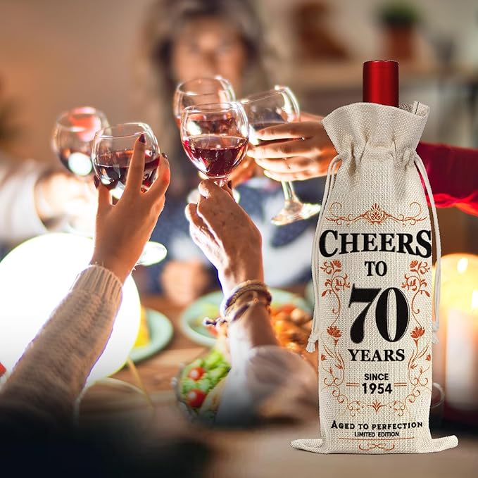 2Pcs 70th Birthday Gifts for Women Men Back in 1954 Birthday Gift 70 Years Old Gift Birthday Decoration Wine Bag Gift for Her Him Wine Gift Bag 70th Turning 70